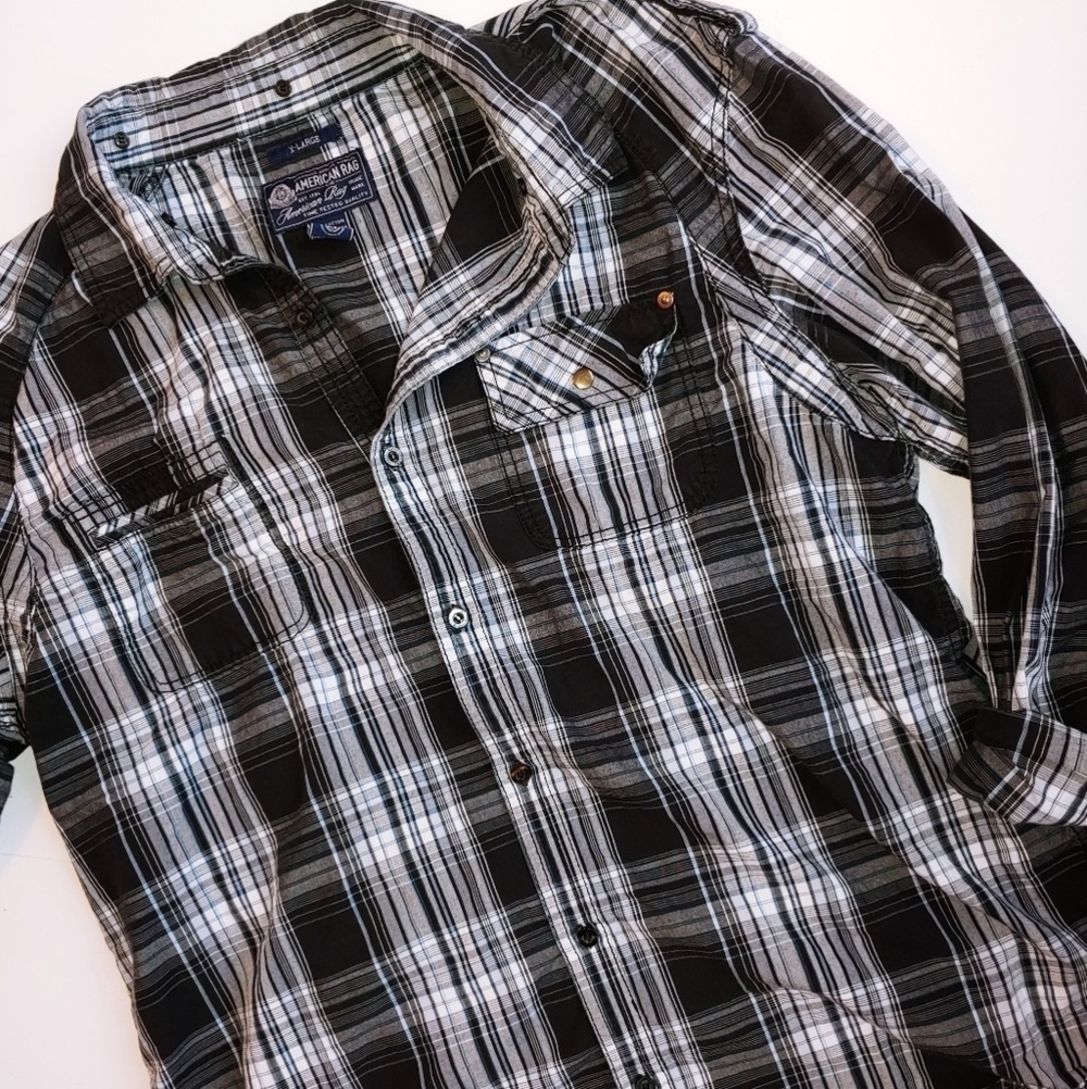 American Rag Button Plaid Shirt XL